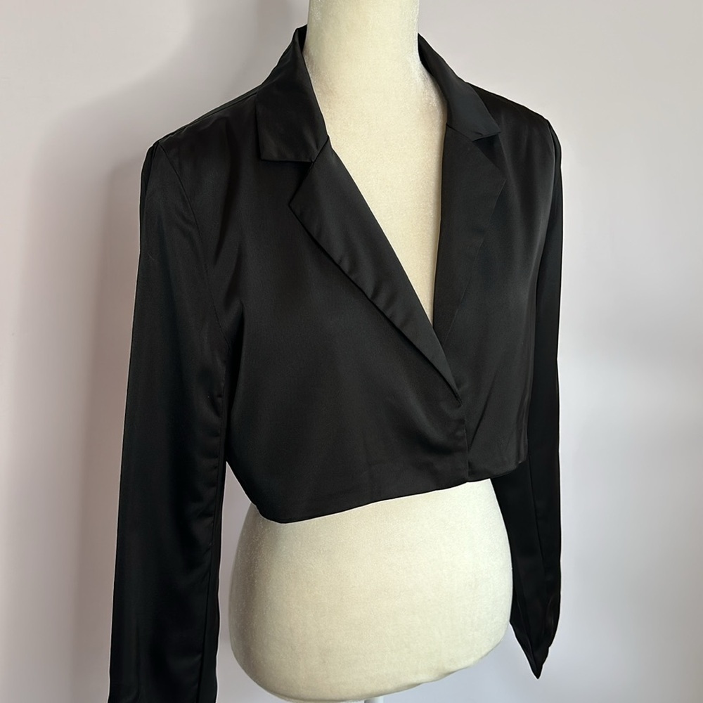 Princess Polly Black Satin Cropped Jacket